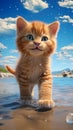 Illustration of a cartoon Cat playing on the beach. Royalty Free Stock Photo