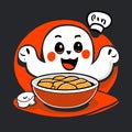 Illustration of a cartoon character with a bowl of noodle. AI Generated