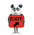 Cartoon Character Panda Holding Exit Sign