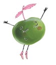 Illustration cartoon childish style character close-up on white background cute funny man fruit apple green Royalty Free Stock Photo