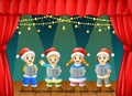 Cartoon children singing christmas carols on the stage Royalty Free Stock Photo