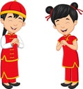 Cartoon chinese kids wearing traditional chinese costume Royalty Free Stock Photo