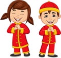 Cartoon chinese kids wearing traditional chinese costume Royalty Free Stock Photo