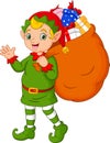 Cartoon Christmas elf carrying a sack of gifts Royalty Free Stock Photo