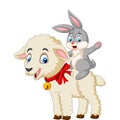 Cartoon cute bunny riding a lamb Royalty Free Stock Photo