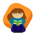 Illustration of cartoon cute girl reading book in library Royalty Free Stock Photo