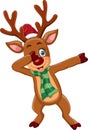 Cartoon dabbing deer with santa hat and scarf