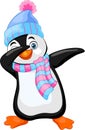 Cartoon dabbing penguin with hat and scarf