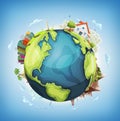 Earth Planet Background With House and Nature Royalty Free Stock Photo