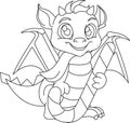 illustration cartoon dragon with striped lollipop, symbol of 2024, New Years character, childrens coloring book, doodle and