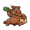 Illustration of cartoon drunk dog with alcohol bottle Royalty Free Stock Photo