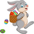 Cartoon Easter Bunny carrying basket of an Easter egg