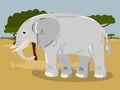 Illustration of a cartoon elephant in thesafari, desert. Savannah with a funny big elephant. A grey elephant in Royalty Free Stock Photo