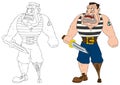 Illustration cartoon evil pirate with a sword