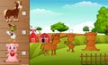 Cartoon farm animals collection set. Find the correct shadow on board. Educational game for children Royalty Free Stock Photo