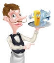 Cartoon Fish and Chips Waiter Royalty Free Stock Photo