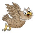 illustration of a cartoon flying owl on a white background