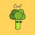 Illustration cartoon funny broccoli icon with black sunglasses isolated Royalty Free Stock Photo