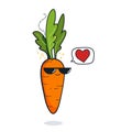 Illustration cartoon funny carrot icon with black sunglasses isolated, vegan concept