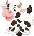Cartoon funny cow sitting on white background Royalty Free Stock Photo