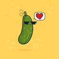 Illustration cartoon funny cucumber icon with black sunglasses isolated, cucumber love