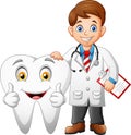 Cartoon funny doctor and tooth