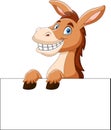 Cartoon funny donkey holding blank sign Royalty Free Stock Photo