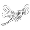 Cartoon funny dragonfly line art