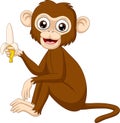 Cartoon funny monkey holding banana