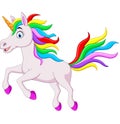 Cartoon funny rainbow unicorn horse jumping