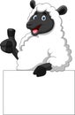 Cartoon funny sheep holding blank sign