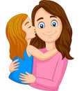 Cartoon girl kissing her mother`s cheek