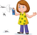 Cartoon girl spraying a mosquito