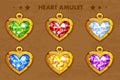 Illustration cartoon golden heart love amulets