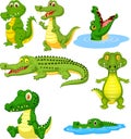 Cartoon green crocodile collection set Royalty Free Stock Photo