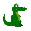 Illustration of a cartoon green crocodile smiling, sitting, vector, isolated on a white background