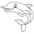 Cartoon happy blue dolphin jumping line art Royalty Free Stock Photo