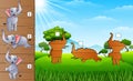 Cartoon happy elephants collection. Find the correct shadow. Educational game for children