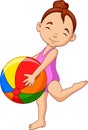 Cartoon happy girl holding a beach ball Royalty Free Stock Photo