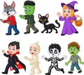 Cartoon happy little kids with Halloween costume Royalty Free Stock Photo