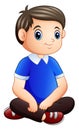 Cartoon happy male sitting on the floor