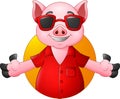 Cartoon happy pig with sunglasses Royalty Free Stock Photo