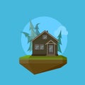 Illustration of a cartoon house in flat polygonal style and flying island