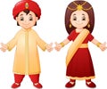 Cartoon Indian couple wearing traditional costume Royalty Free Stock Photo