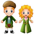 Cartoon Ireland couple wearing traditional costumes