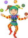 Cartoon jester juggling colorful balls