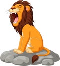 Cartoon lion roaring on the stone Royalty Free Stock Photo