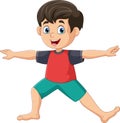 Cartoon little boy doing warrior yoga pose