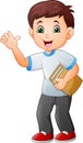 Cartoon little boy holding book Royalty Free Stock Photo