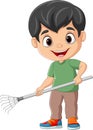 Cartoon little boy holding a rake Royalty Free Stock Photo